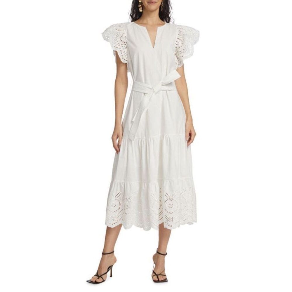 NWT Rails Embroidered Gia Midi Dress White Size Small $288
